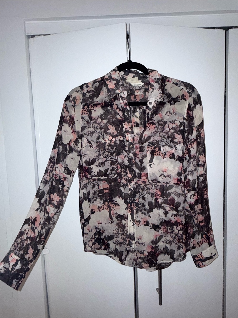 Club Monaco Floral Print Long-Sleeve Blouse - Pink & Black